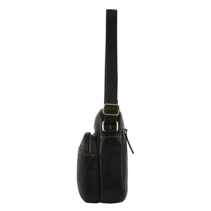 Mens Leather Cross-Body Bag Organiser - Black
