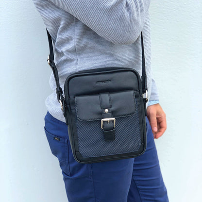 Pebbled Leather Organizer Bag Cross Body - Black/Navy