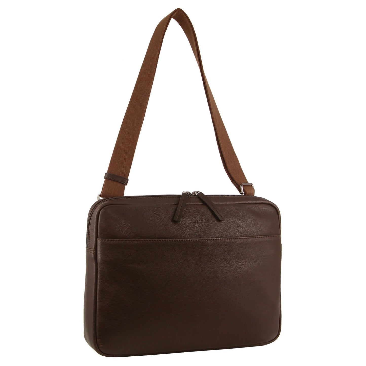 Mens Leather 13" Laptop Computer Bag - Brown/Navy