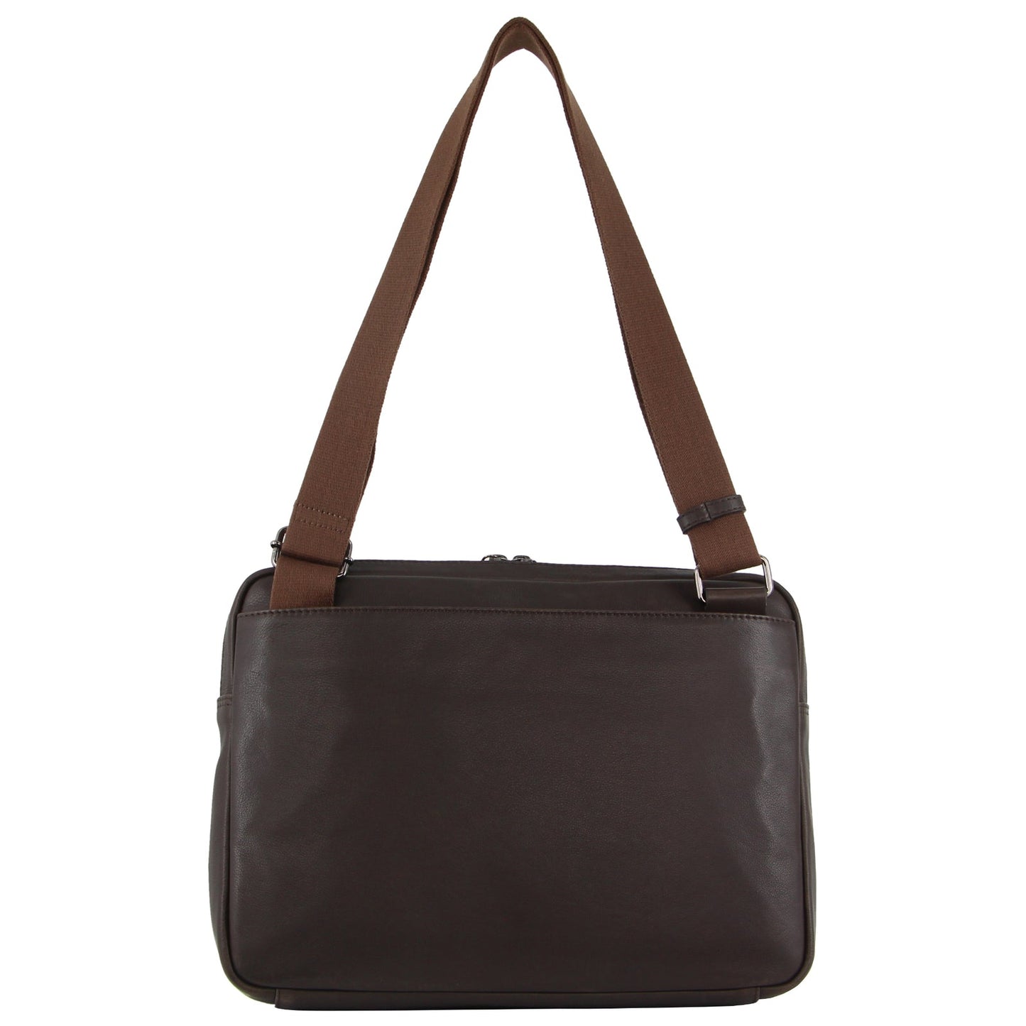 Mens Leather 13" Laptop Computer Bag - Brown/Navy