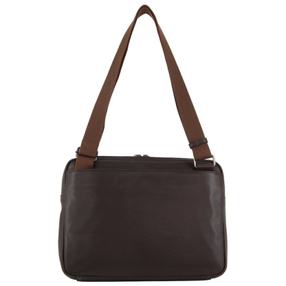 Mens Leather 13" Laptop Computer Bag - Brown/Navy
