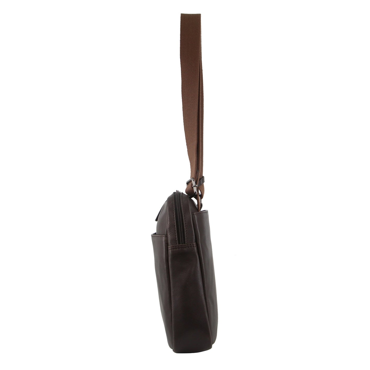 Mens Leather 13" Laptop Computer Bag - Brown/Navy