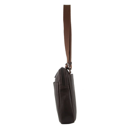 Mens Leather 13" Laptop Computer Bag - Brown/Navy