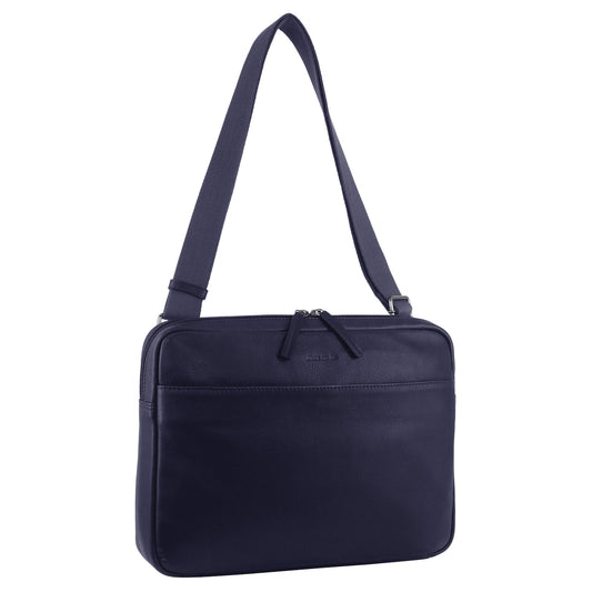 Mens Leather 13" Laptop Computer Bag - Brown/Navy