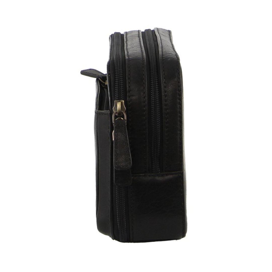 Mens Italian Leather Organizer Bag Toiletry Travel - Black