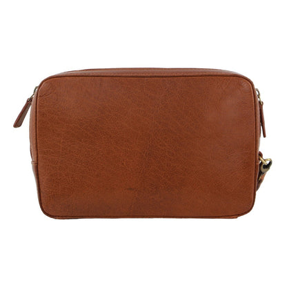Mens Leather Toiletry Bag Travel Organizer Wash Case - Tan