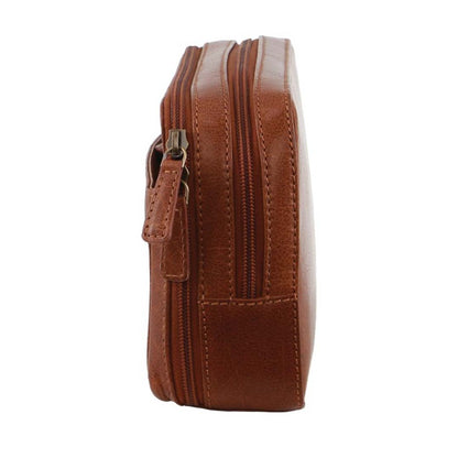 Mens Leather Toiletry Bag Travel Organizer Wash Case - Tan