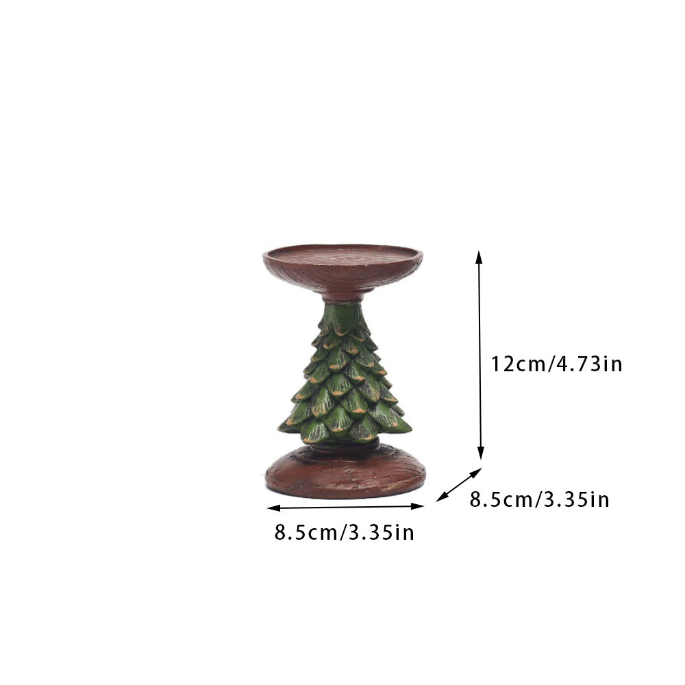 Christmas Tree Candle Holder - Rustic Resin Stand, 12Cm Holiday Decor