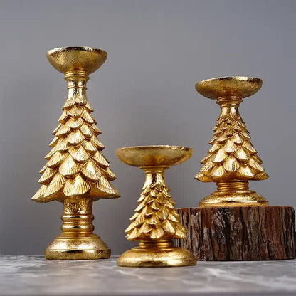 Tall Gold Tree Candle Holder - Elegant Resin Stand, 15.5Cm