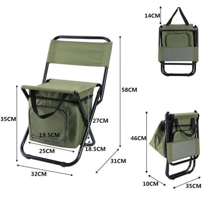 Green Portable 3-in-1 Folding Camping Chair with Storage Bag