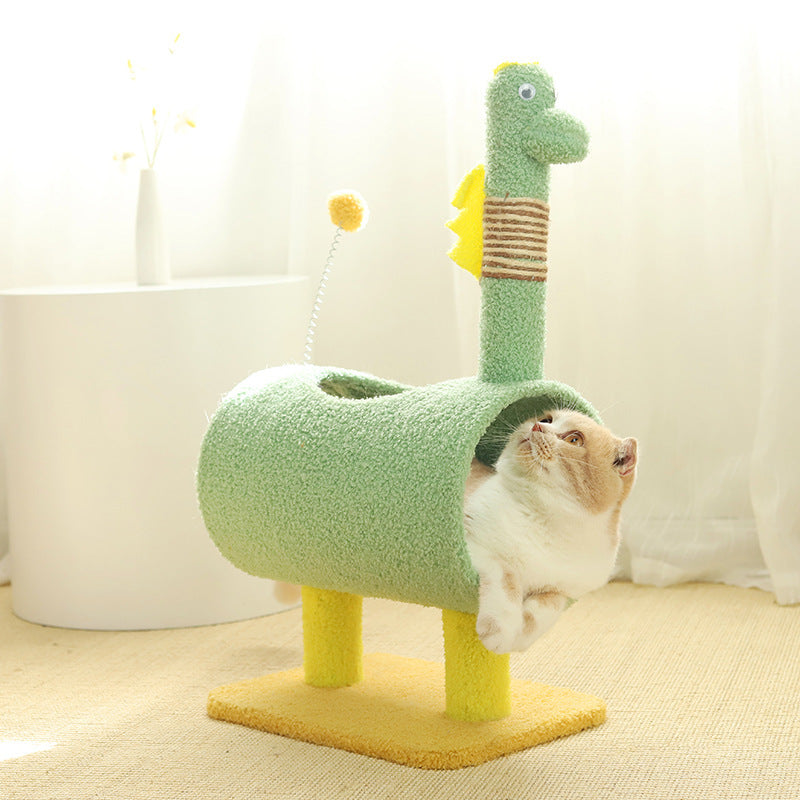 Yellow Chicken-Theme Cat Tree with Tunnel Multi-Functional