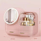 Pink LED Vanity Makeup Organizer with Partition Storage and Touch-Control Mirror