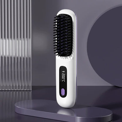 Sleek Wireless Hair Brush - Rechargeable White