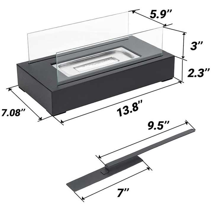 Sleek Black Bioethanol Fireplace - Detachable Rectangular Design
