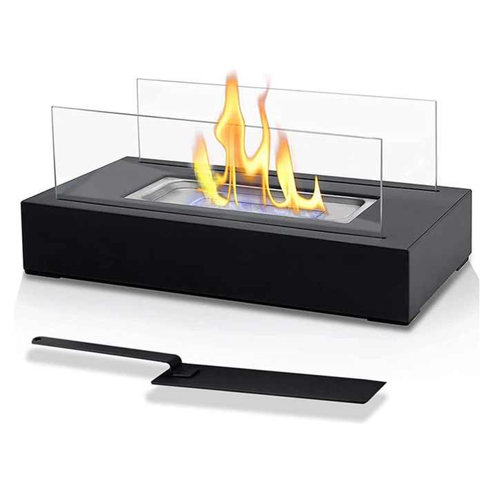 Sleek Black Bioethanol Fireplace - Portable Rectangular Design