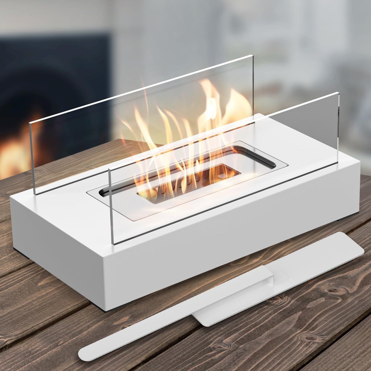 Elegant White Bioethanol Fireplace - Portable Rectangular Design