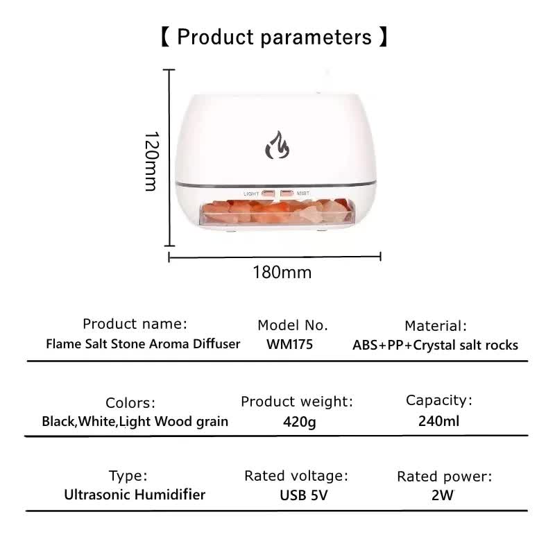 Sleek Black Flame Diffuser - Aromatherapy & Humidifier with Light