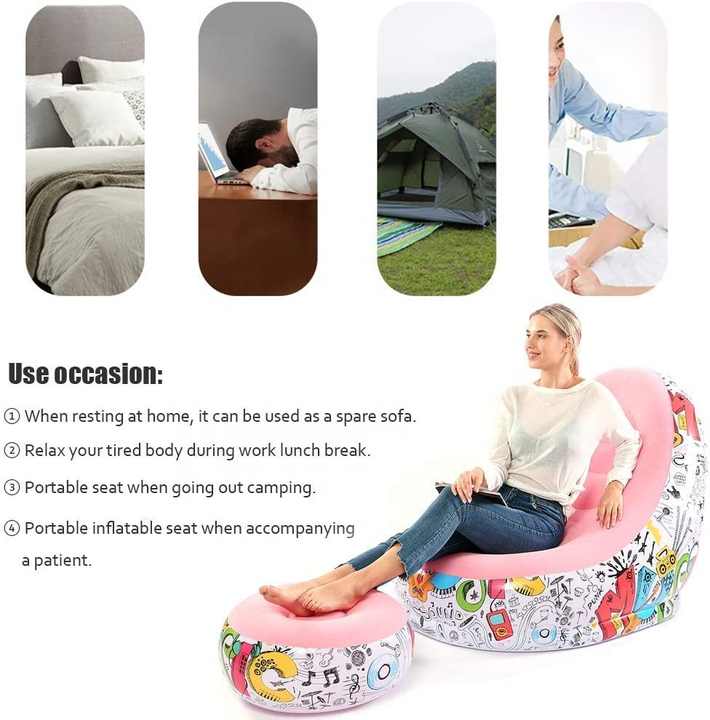 Stylish Yellow Inflatable Sofa Chair with Ottoman - Waterproof & Portable