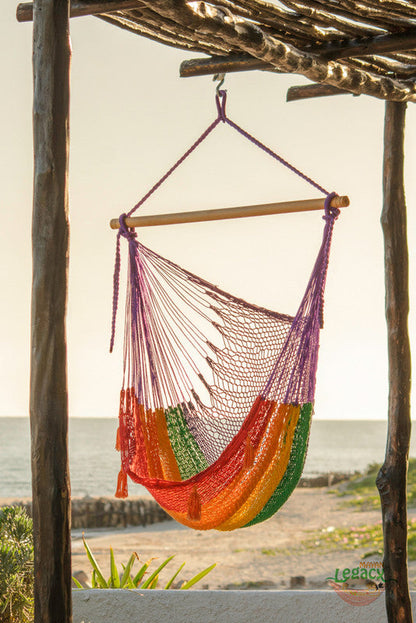 Extra Large Outdoor Cotton Mexican Hammock Chair In Rainbow Colour