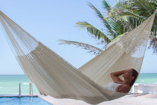 Jumbo Size Super Nylon Mexican Hammock In Cream Colour