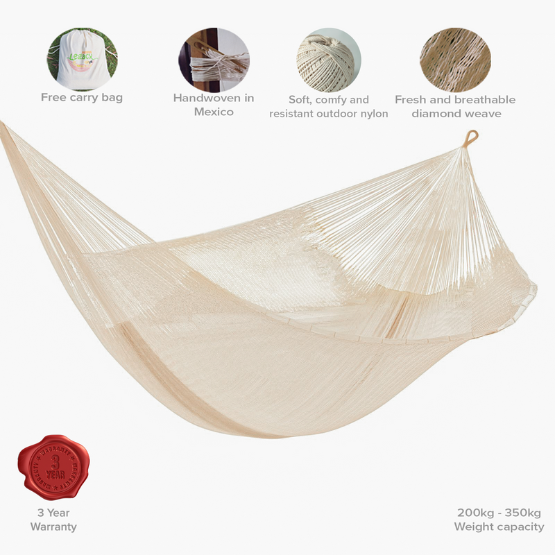 Jumbo Size Super Nylon Mexican Hammock In Cream Colour