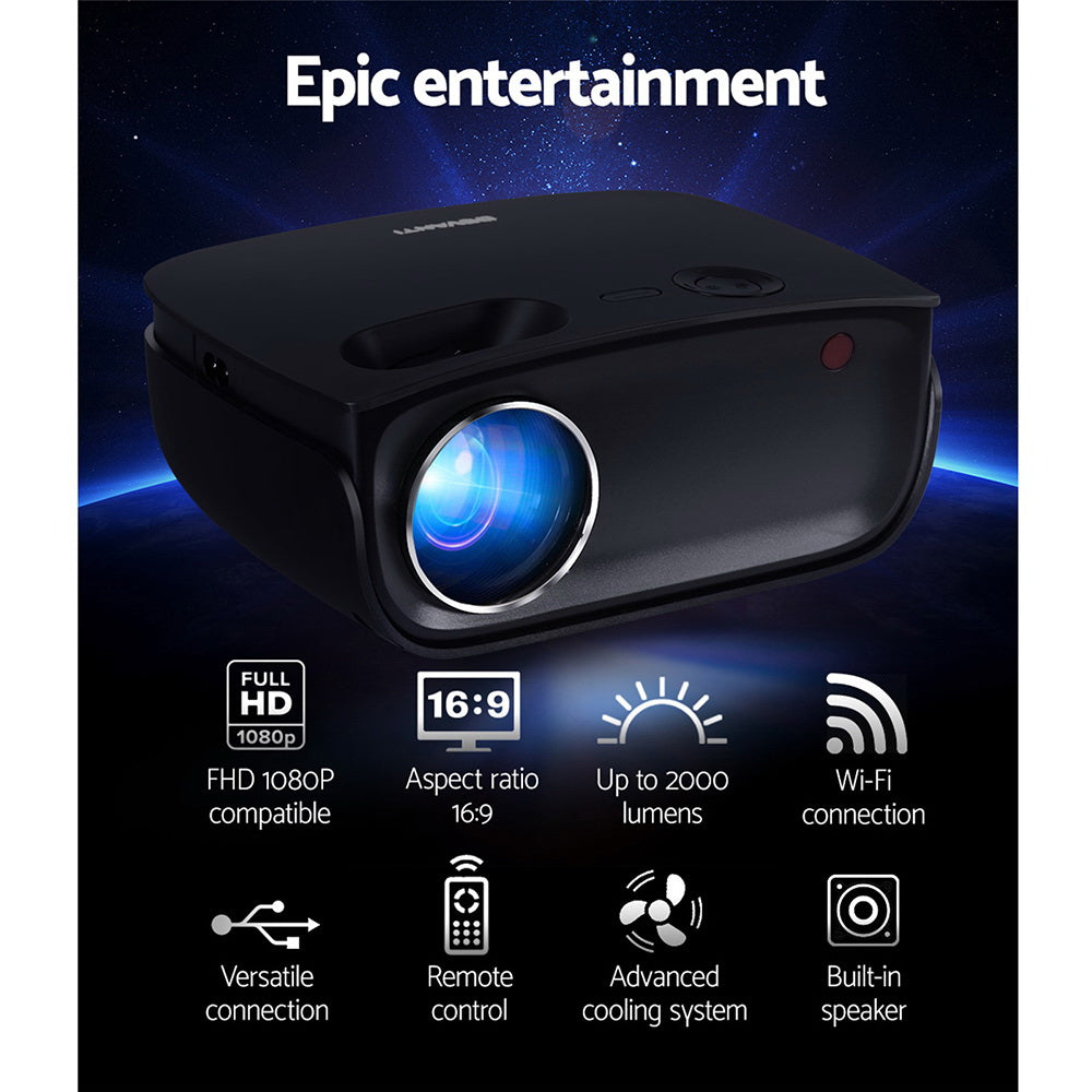 Portable Mini Video Projector Wifi 1080P Home Theater Hdmi Black