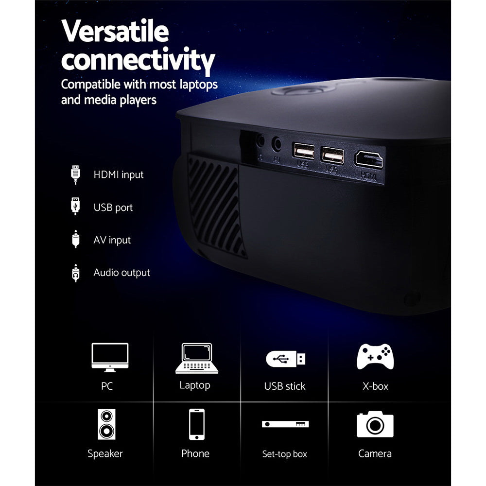 Portable Mini Video Projector Wifi 1080P Home Theater Hdmi Black