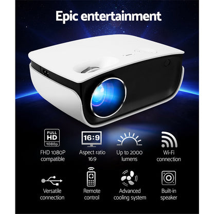Portable Mini Video Projector 1080P Wifi Home Theater Hdmi White