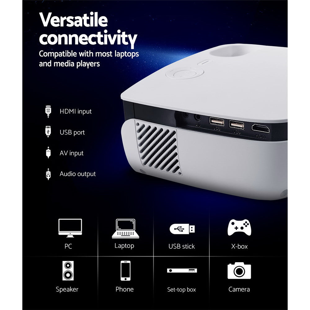 Portable Mini Video Projector 1080P Wifi Home Theater Hdmi White