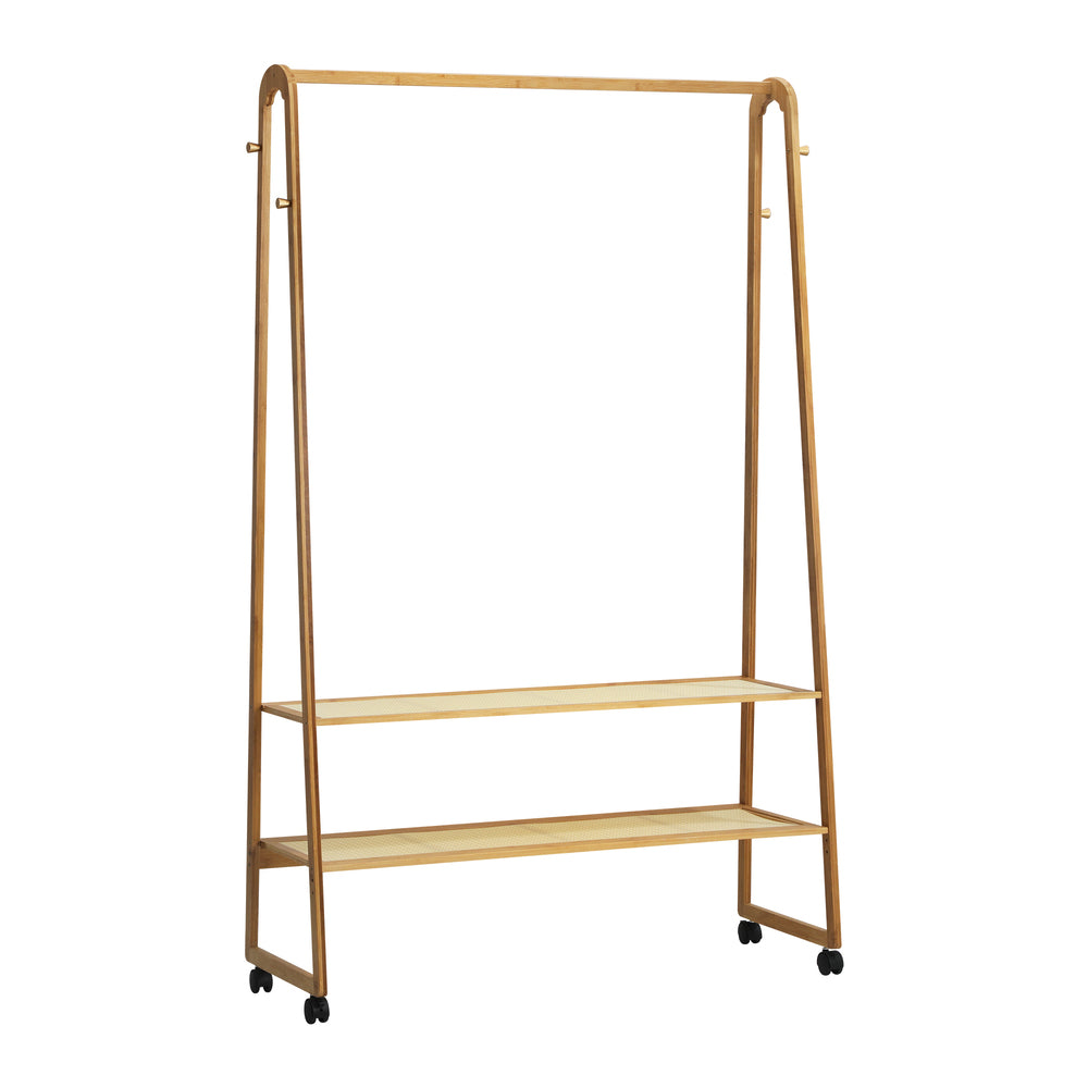 Clothes Rack Bamboo Hanging Rail Portable Wheels