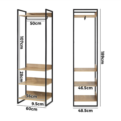 Clothes Rack Open Wardrobe 4 shelves Hanging Rail Metal