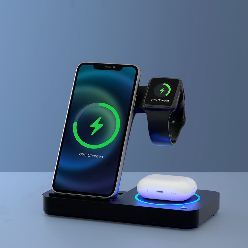 4-In-1 Wireless Charger Station Fast Charging For Phone Black