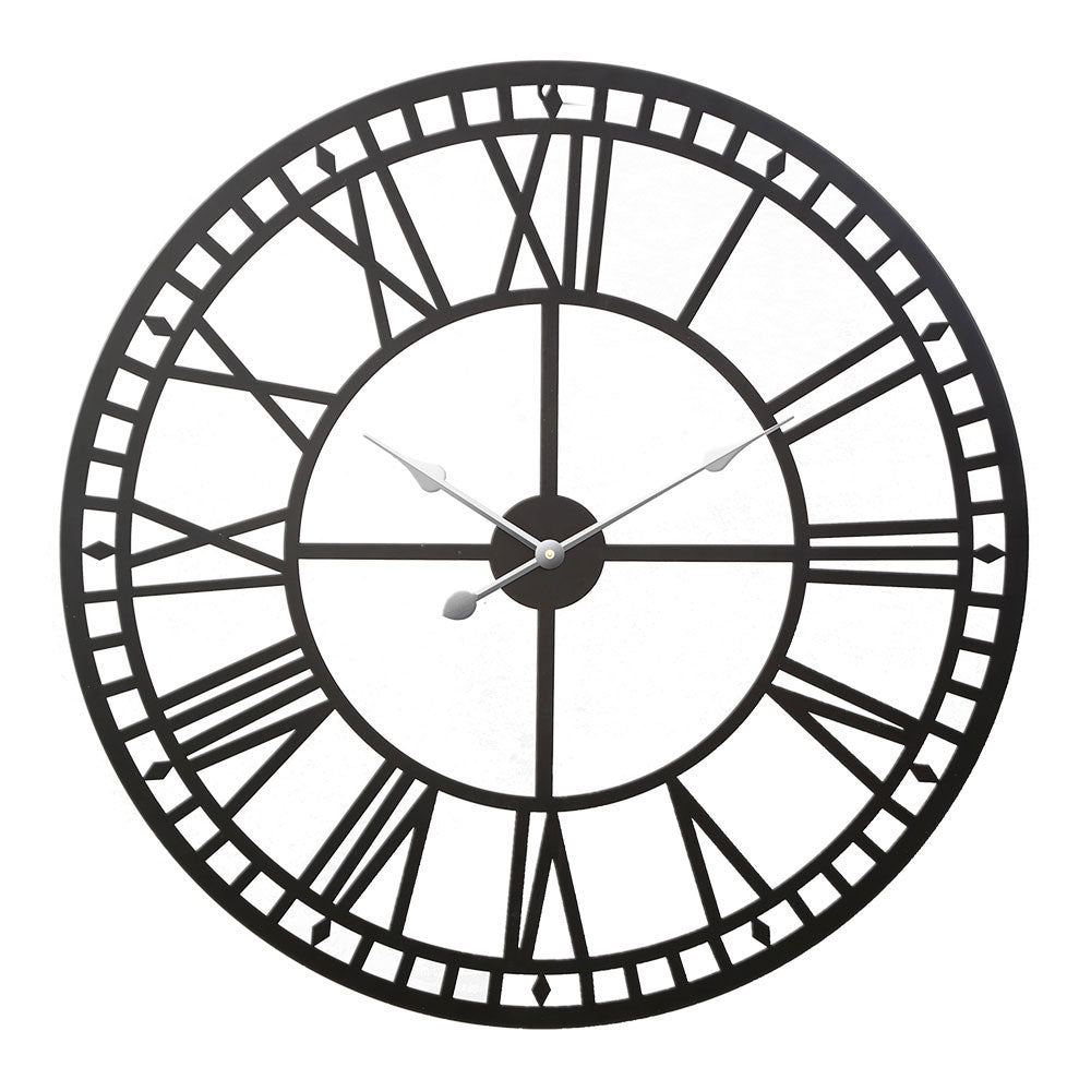 80Cm Wall Clock Large Roman Numerals Metal Black