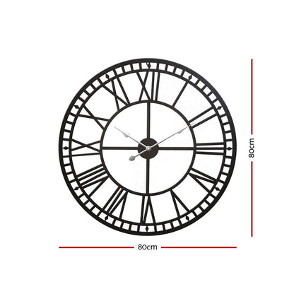80Cm Wall Clock Large Roman Numerals Metal Black