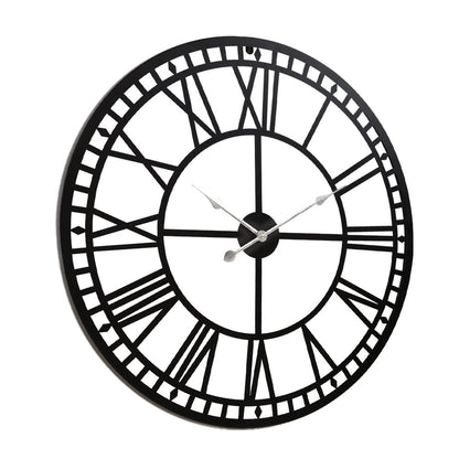 80Cm Wall Clock Large Roman Numerals Metal Black