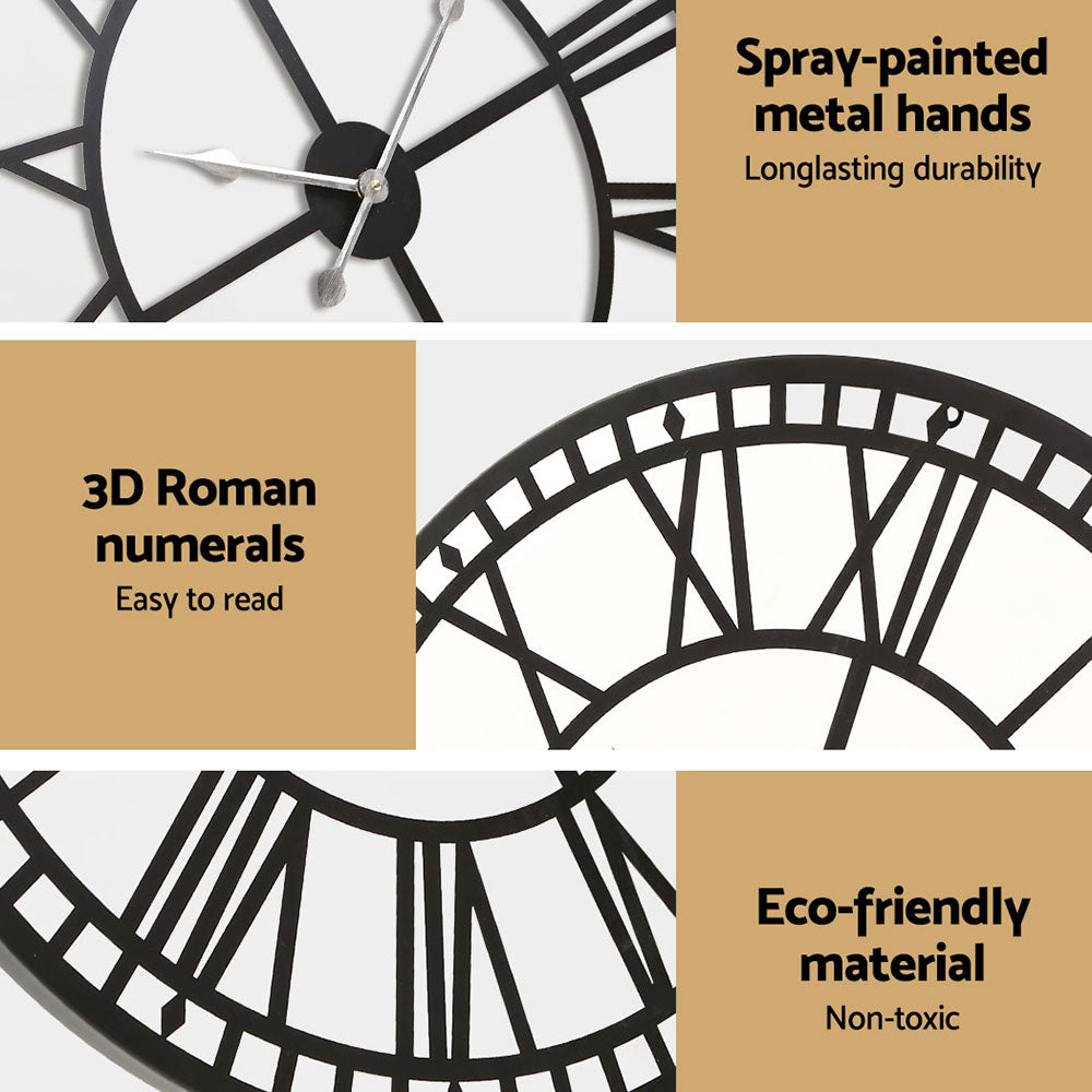 80Cm Wall Clock Large Roman Numerals Metal Black