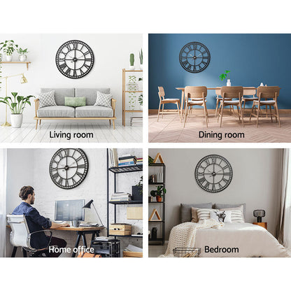 80Cm Wall Clock Large Roman Numerals Metal Black