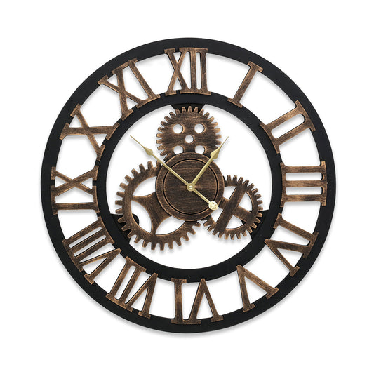 60Cm Wall Clock Large Retro Roman Numerals Brown