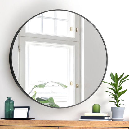 Round Wall Mirror Black & Gold Frame 80cm Modern Bathroom Bedroom Decor