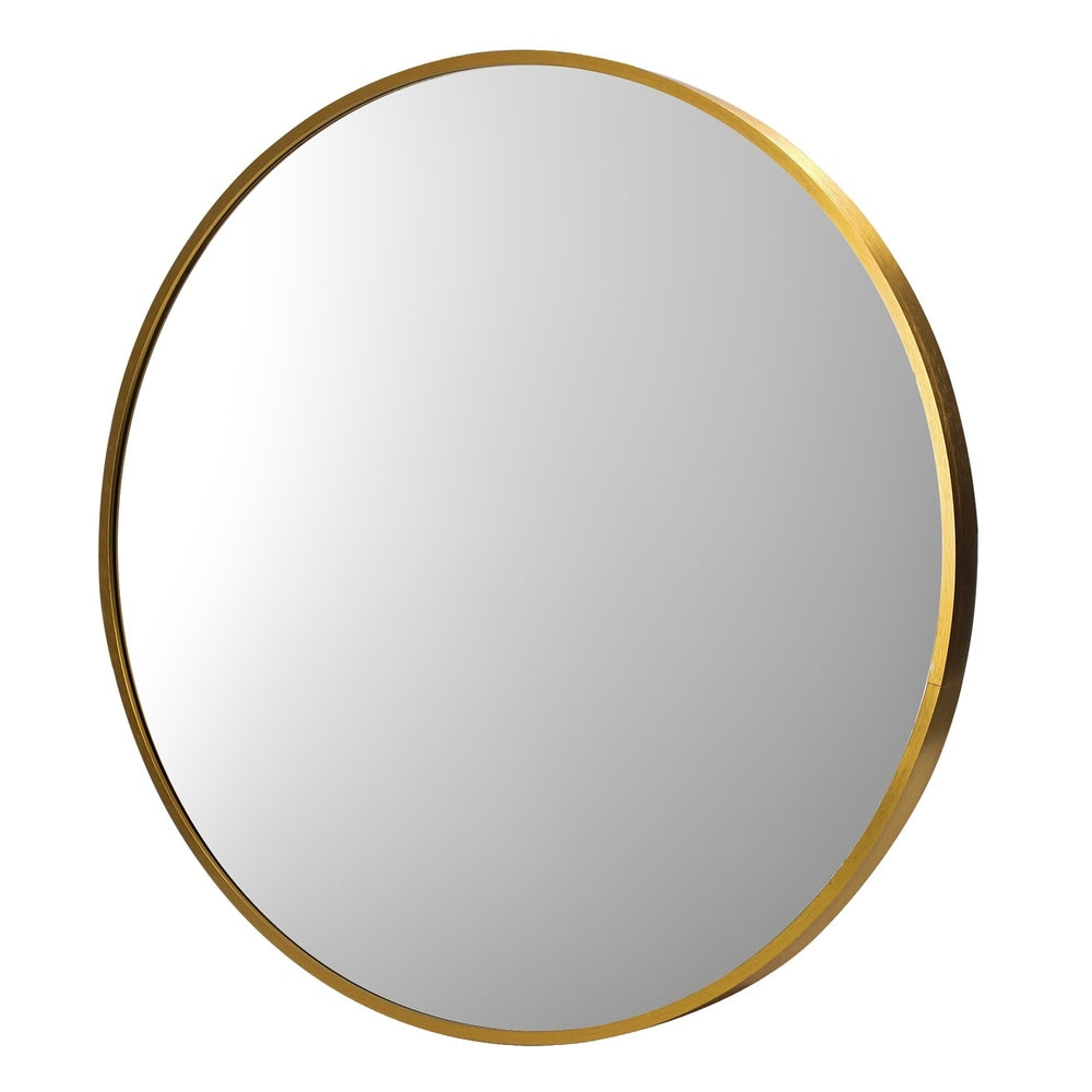 Round Wall Mirror Black & Gold Frame 80cm Modern Bathroom Bedroom Decor