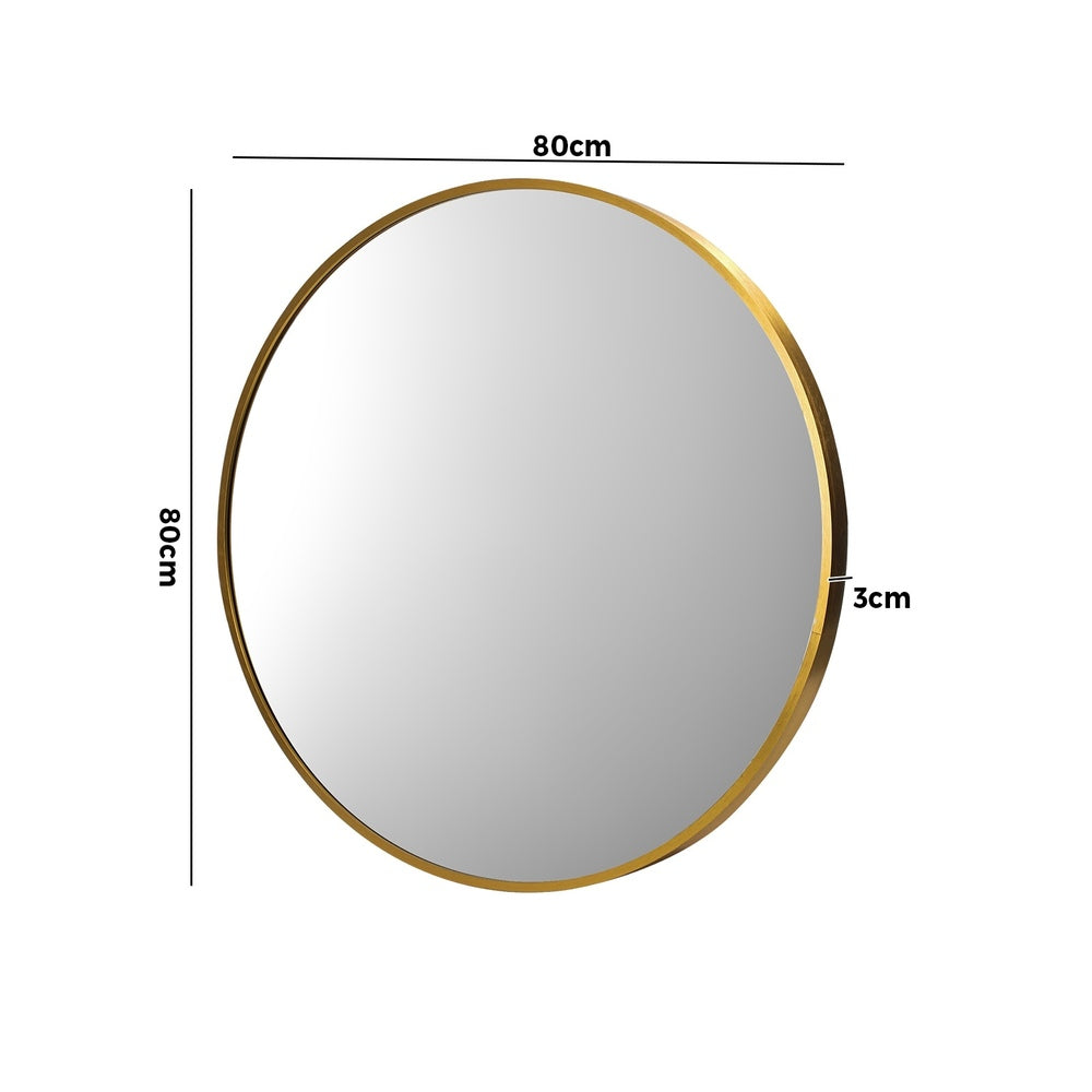 Round Wall Mirror Black & Gold Frame 80cm Modern Bathroom Bedroom Decor