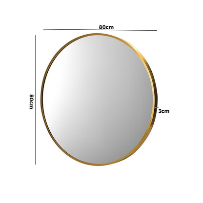 Round Wall Mirror Black & Gold Frame 80cm Modern Bathroom Bedroom Decor