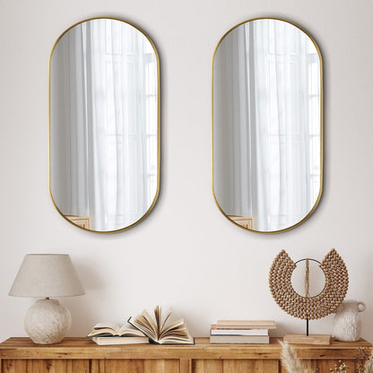 Wall Mirrors Oval Mirror Black/Gold/Wooden 84x50cm Set of 2