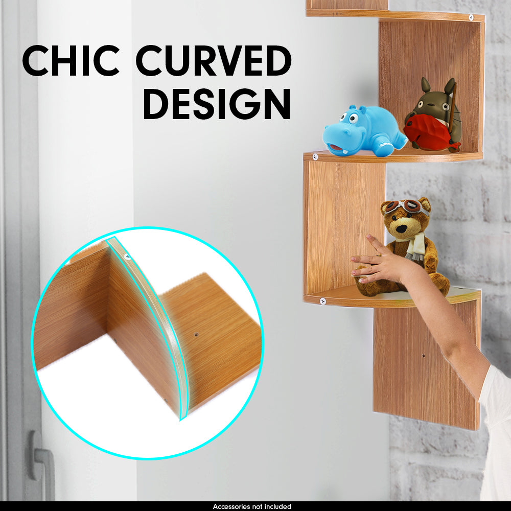 5-Tier Corner Wall Shelf Display Storage Shelves - Beech