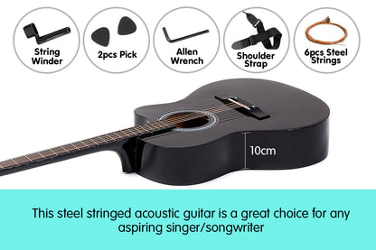 Karrera Acoustic Cutaway 40in Guitar - Black