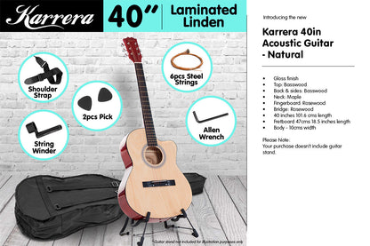 Karrera Acoustic Cutaway 40in Guitar - Natural