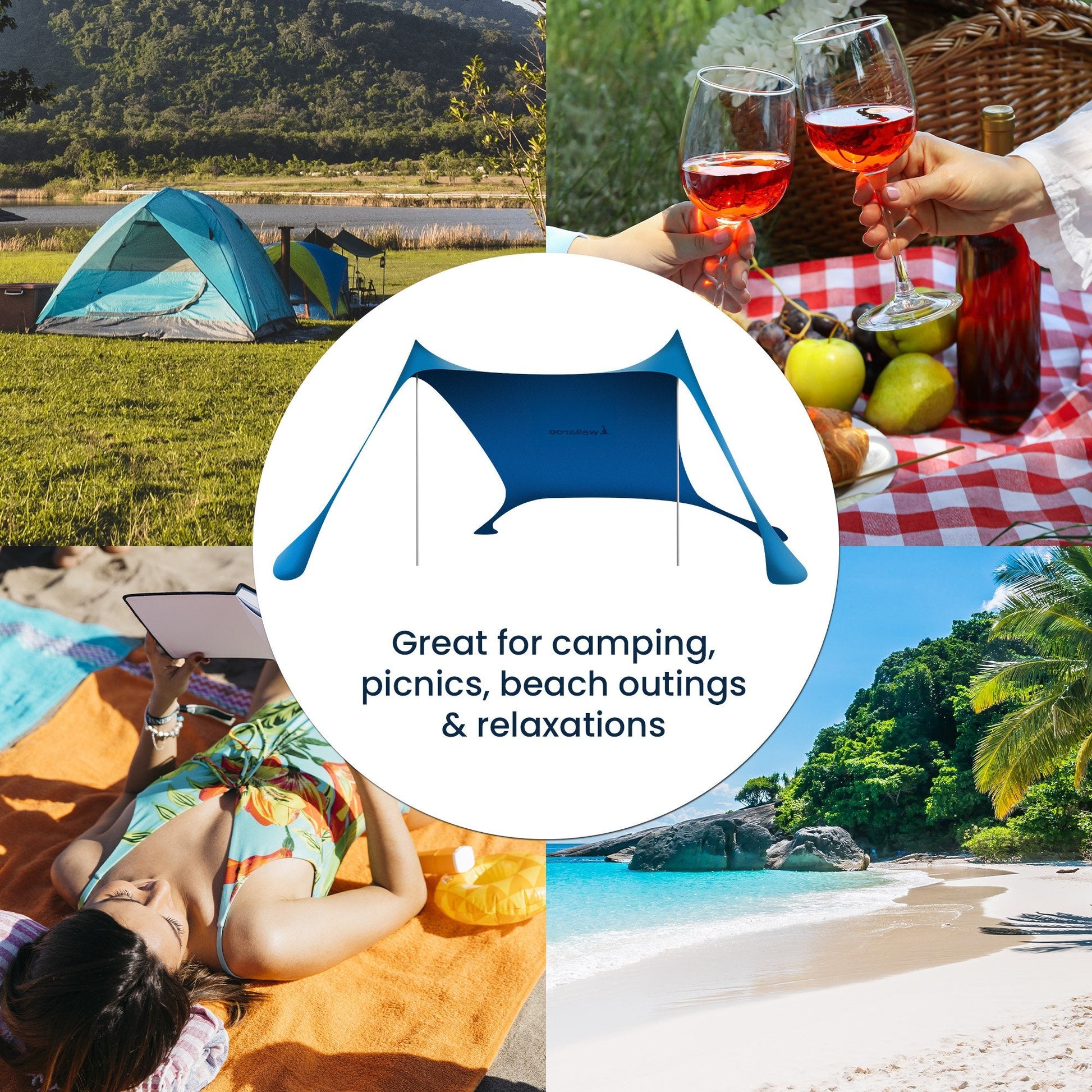 Beach Tent Canopy Sunshade 2m x 2m - Blue