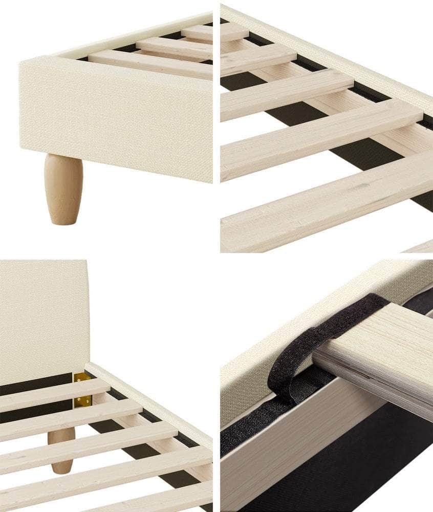 Bed Frame Double Size Arched Bedhead Beige Fabric