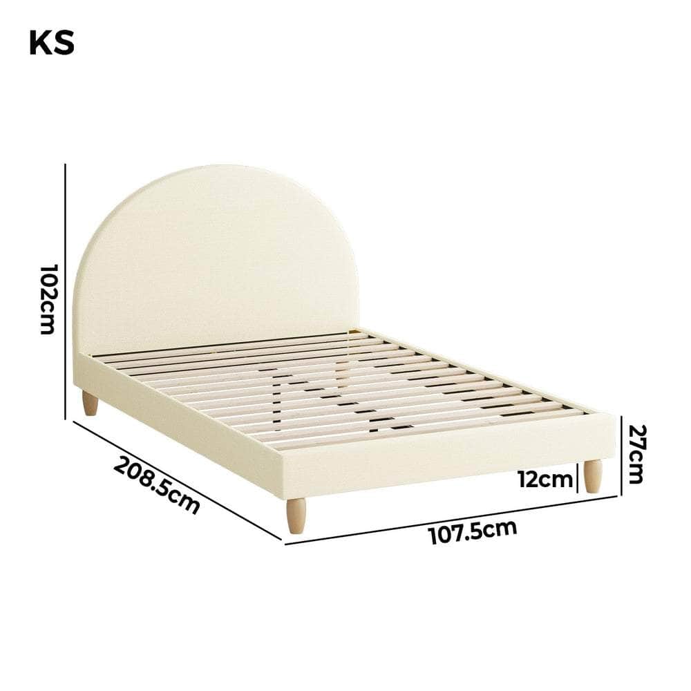 Bed Frame King Single Arched Bedhead Beige Fabric