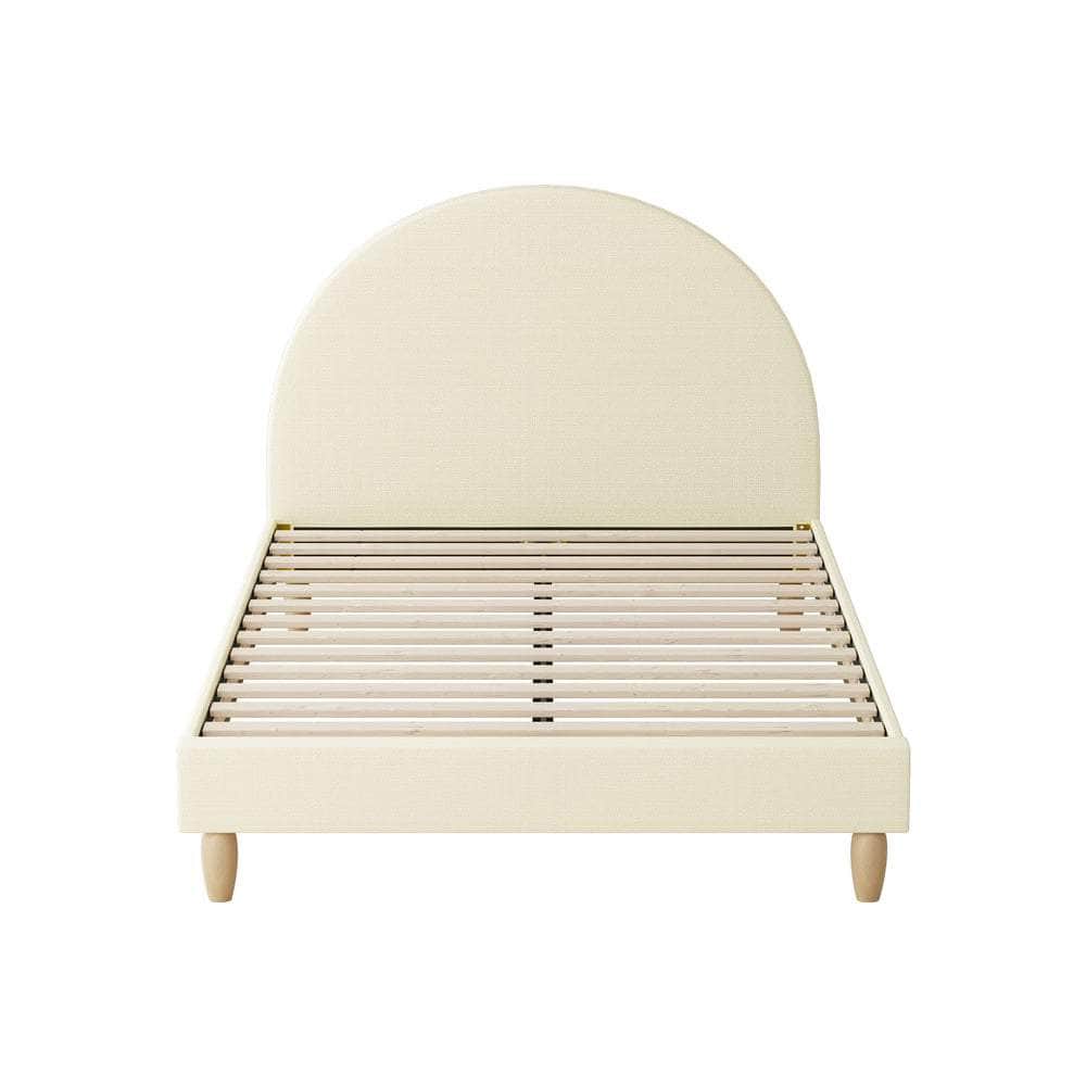 Bed Frame King Single Arched Bedhead Beige Fabric